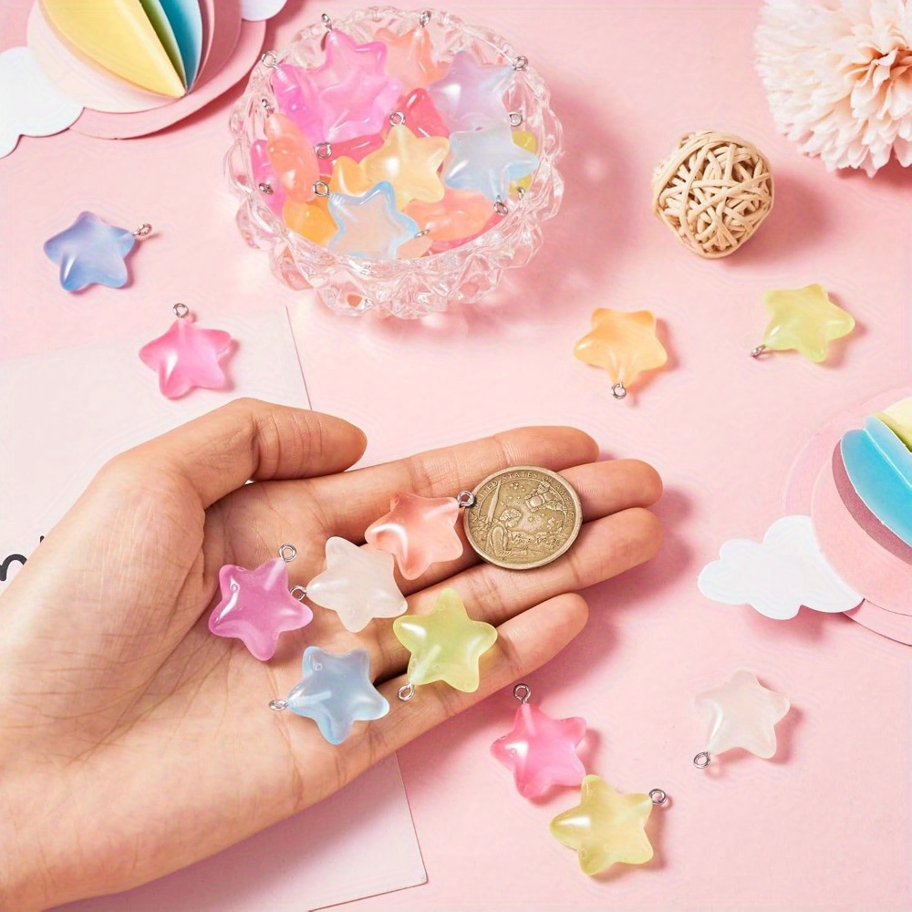 6/24/40pcs Mixed Color Luminou - Moon Star Earrings ulasan dan harga