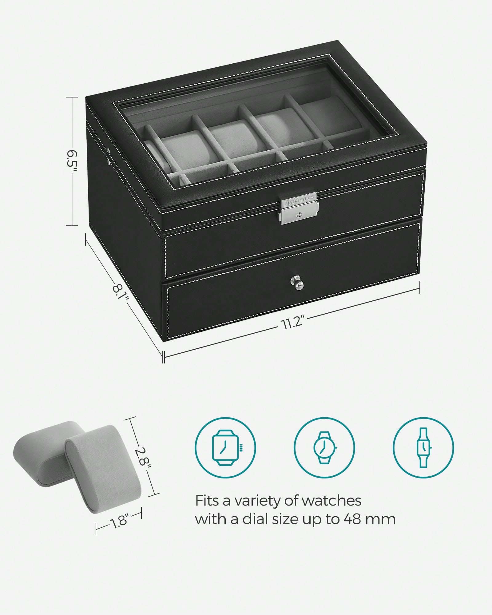 20-Slot Watch Box with Glass L - Jewelry Box With Watches ulasan dan harga