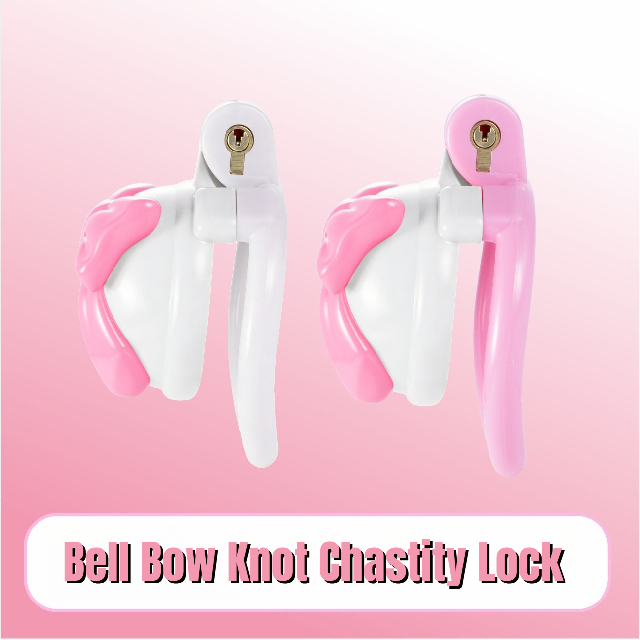 Pink Bowknot Resin Chastity Ca - Couple Ring Set ulasan dan harga