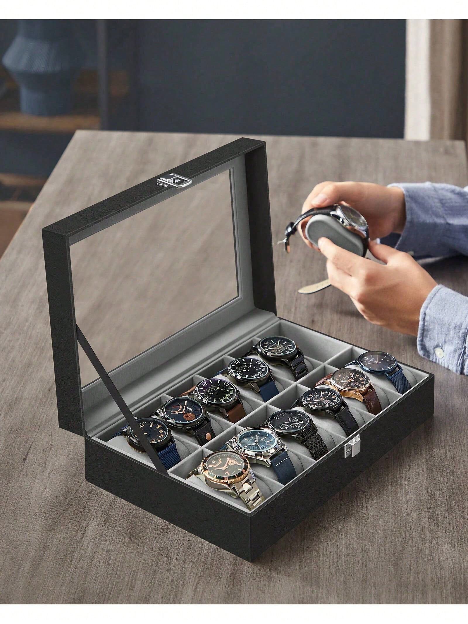 12-Slot Lockable Watch Box wit - Jewelry Box With Watches ulasan dan harga