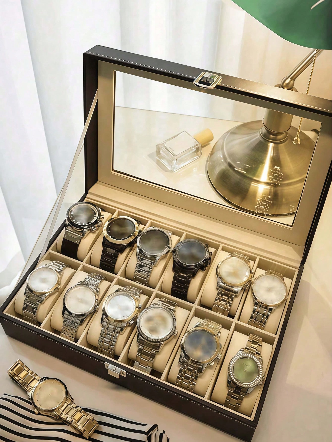 Leather Watch Box with Lock, L - Jewelry Box With Watches ulasan dan harga
