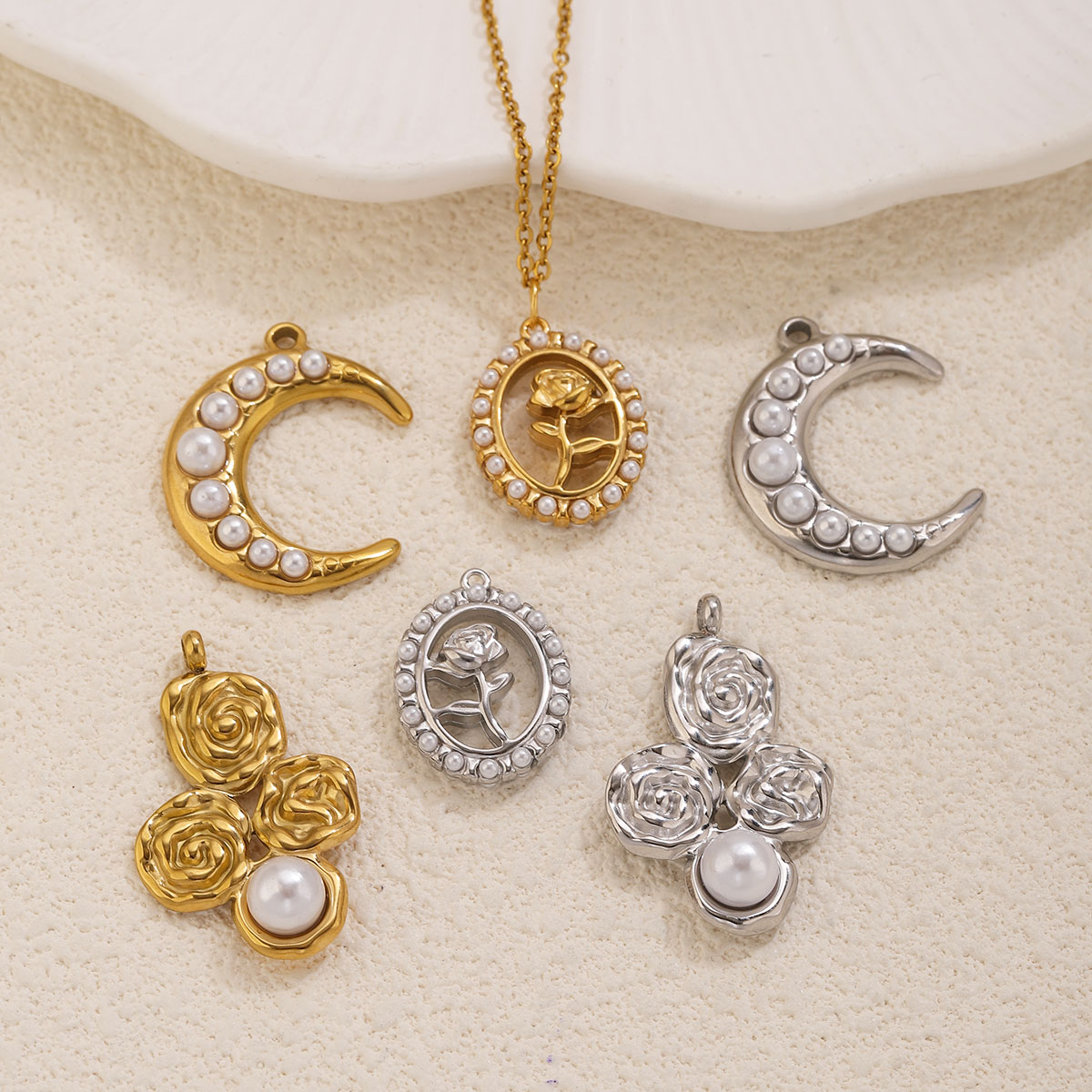 5Pcs Stainless Steel 18K Gold  - Moon Star Earrings ulasan dan harga